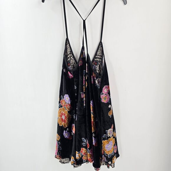 Free People Two Faced Reversible Mini dress Floral size Large Babydoll Velvet - Picture 4 of 7